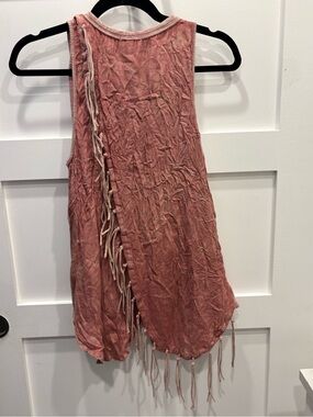gimmicks by BKE Dusty Pink Sleeveless Tank with Fringe Hem
